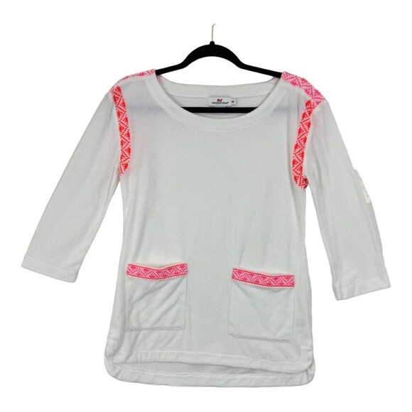 Vineyard Vines Size XXS White Terry Pink & Orange Embroidered Trim Tunic - Picture 1 of 4